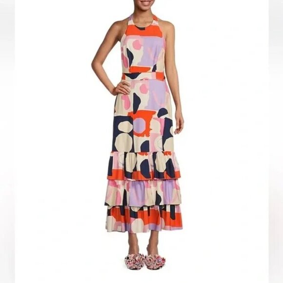 Gianni Bini x Venita Maxi Dress Aspen Andrea Abstract Print Sateen Halter Neck 4 - Picture 1 of 16